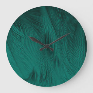 Dark Green Vintage Feather Texture Large Clock