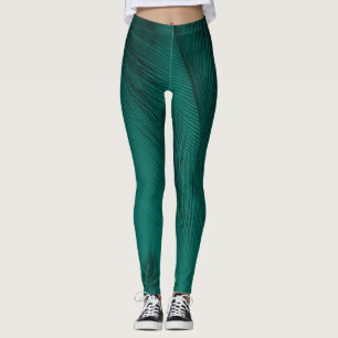 Dark Green Vintage Feather Texture Leggings