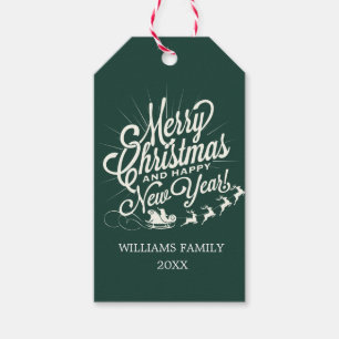 Dark Green Vintage Merry Christmas Happy New Year Gift Tags