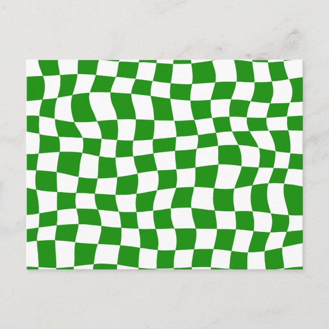 Dark Green Warped Chequered Board  Postcard (Front)