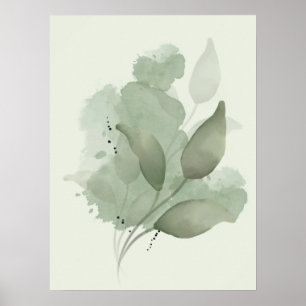 Dark Green Watercolor Leaf Poster