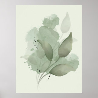 Dark Green Watercolor Leaf Poster