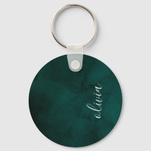 Dark Green Watercolor Monogram Keychain – Personal
