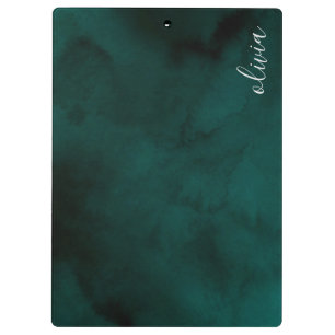 Dark green watercolor Monogram Name Clipboard