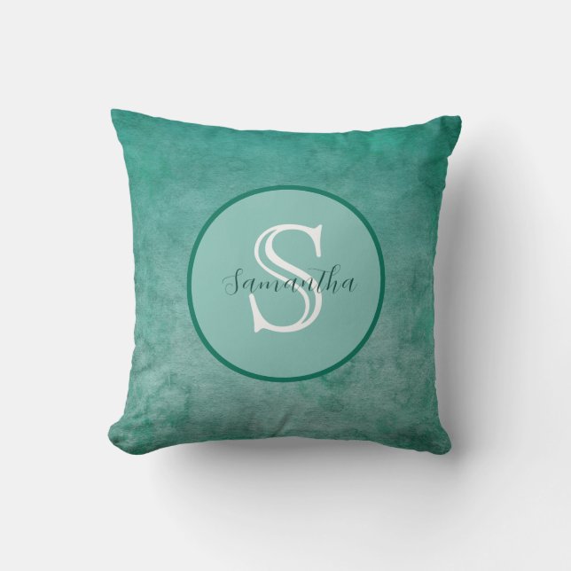Dark Green Watercolor Personalised Monogram Cushion (Front)