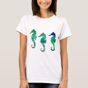 Dark Green  Watercolor Seahorses T-Shirt