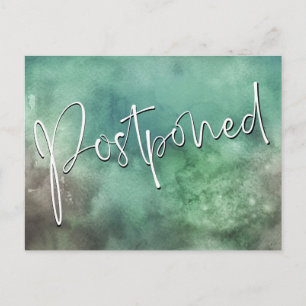 Dark Green Watercolor Wash Postponed Wedding Postcard