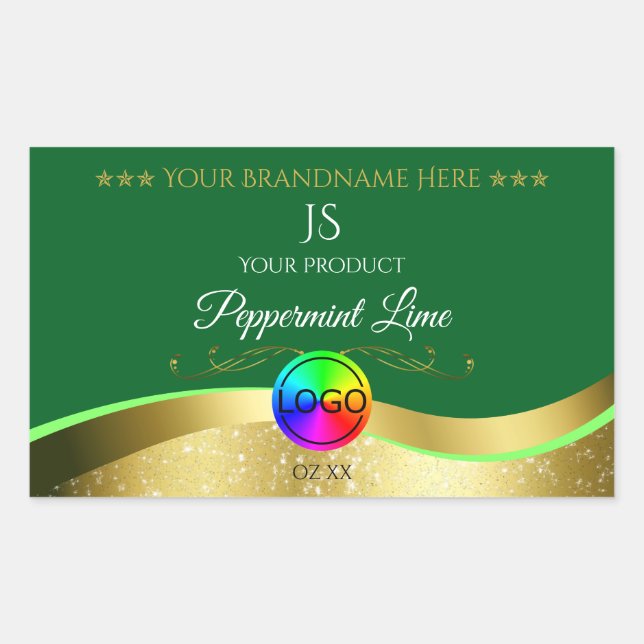 Dark Green  Wavy Gold Logo Monogram Product Label (Front)