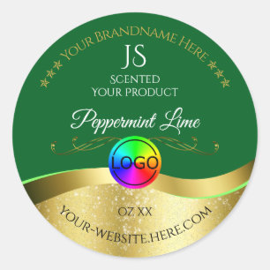 Dark Green Wavy Gold Logo Monogram Product Label