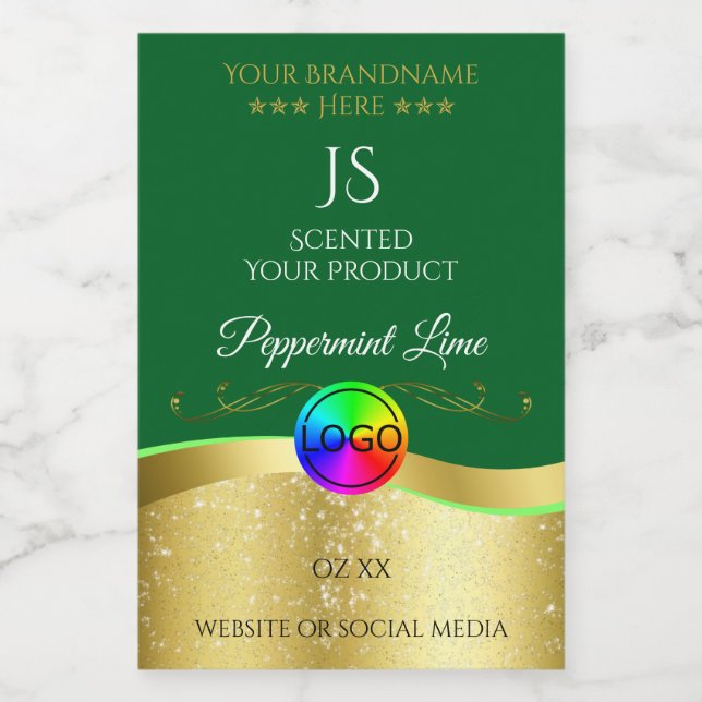 Dark Green Wavy Gold Logo Monogram Product Label (Single Label)