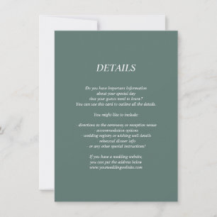 Dark green wedding details card