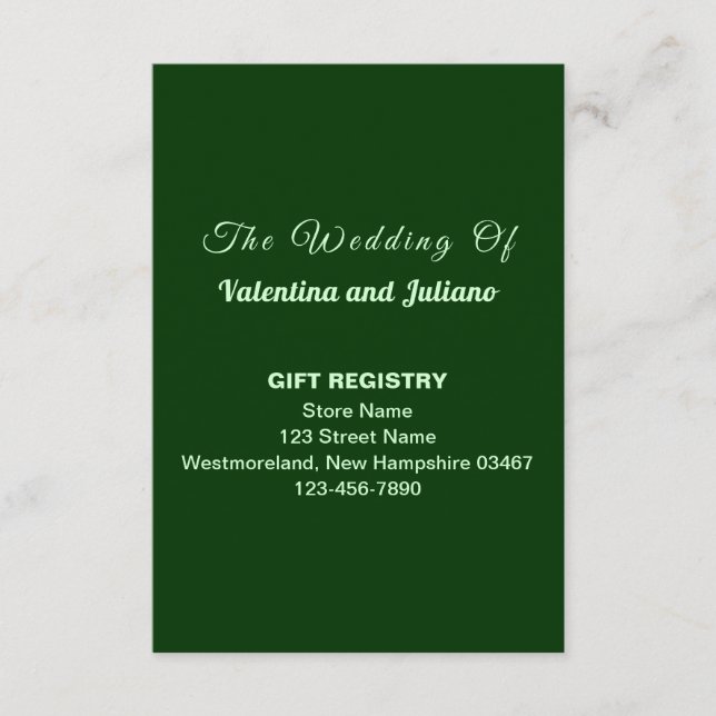 Dark Green Wedding Gift Registry Portrait Enclosure Card (Front)