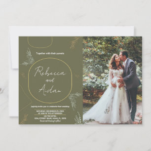 Dark Green Wedding Invitations with Photo