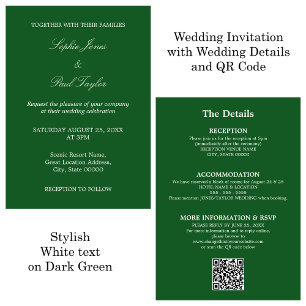 Dark Green Wedding QR Code RSVP Invitation