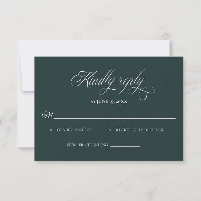 Dark Green Wedding RSVP card (Front)