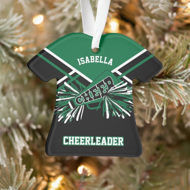 Dark Green, White and Black Cheerleader Ornament (Tree)