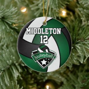 Dark Green, White and Black Volleyball 🏐 Ceramic Tree Decoration