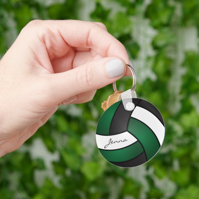 Dark Green, White and Black Volleyball Key Ring (Hand)