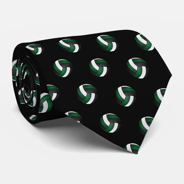 Dark Green, White and Black Volleyball Tie (Rolled)
