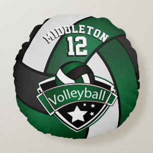 Dark Green, White and Blue Personalise Volleyball Round Cushion
