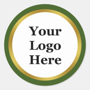 Dark Green White and Gold Your Logo Here Template Classic Round Sticker