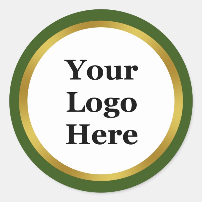 Dark Green White and Gold Your Logo Here Template Classic Round Sticker (Front)