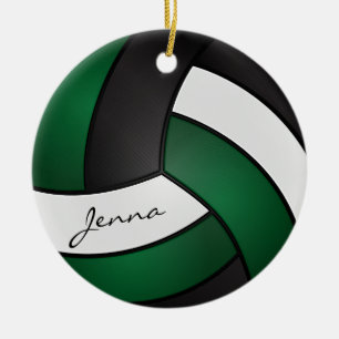 Dark Green, White & Black Volleyball 🏐 Ceramic Tree Decoration