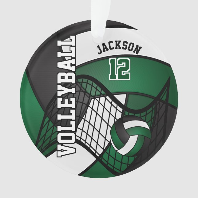 Dark Green, White & Black Volleyball Ornament (Front)