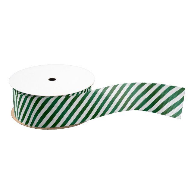 Dark Green & White Candy Stripes | Christmas Grosgrain Ribbon (Spool)