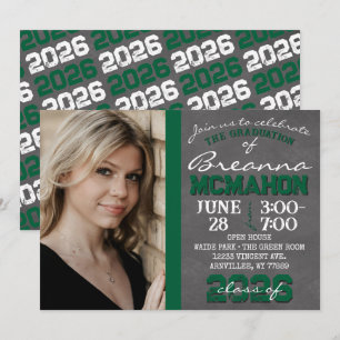 Dark Green White Chalkboard Graduation Invitation