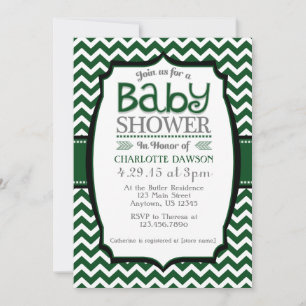 Dark Green White Chevron Baby Shower Invitation