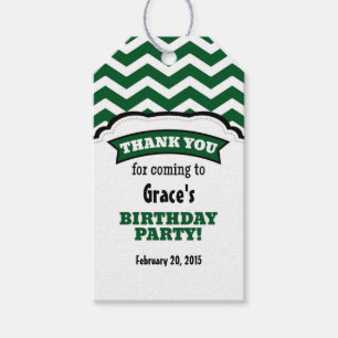Dark Green White Chevron Birthday Thank You Tags
