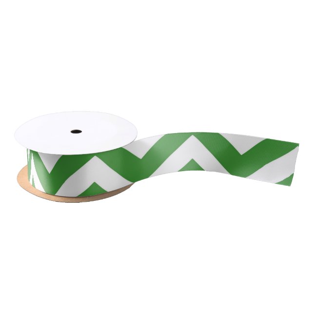 Dark Green & White Chevron Wedding Birthday Satin Ribbon (Spool)