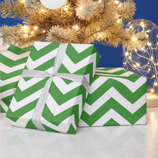 Dark Green & White Chevron Wedding Birthday Wrapping Paper (Holidays)