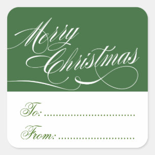 DARK GREEN WHITE CHRISTMAS GIFT TAG STICKERS