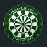 Dark Green & White Graduation | Custom Text Dartboard<br><div class="desc">Change the background colour to the school colour and personalise the text as needed. Congratulate the grad in your life with your desired messages such as "CON-GRAD-ULATIONS CLASS OF 20XX". This dartboard would be great to double as an activity to have at the graduation party as well as a graduation...</div>