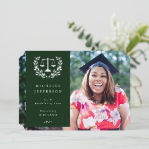 Dark Green + White Law Scales Laurel Wreath Photo Announcement