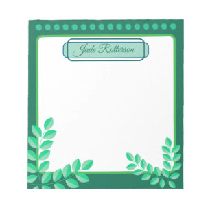 Dark Green & White Leafy Frame Cute Name Template Notepad
