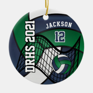 Dark Green, White & Navy Volleyball 🏐 Ceramic Tree Decoration