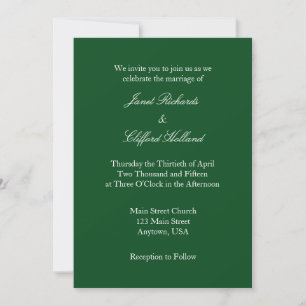 Dark Green White Plain Simple Wedding Invitation