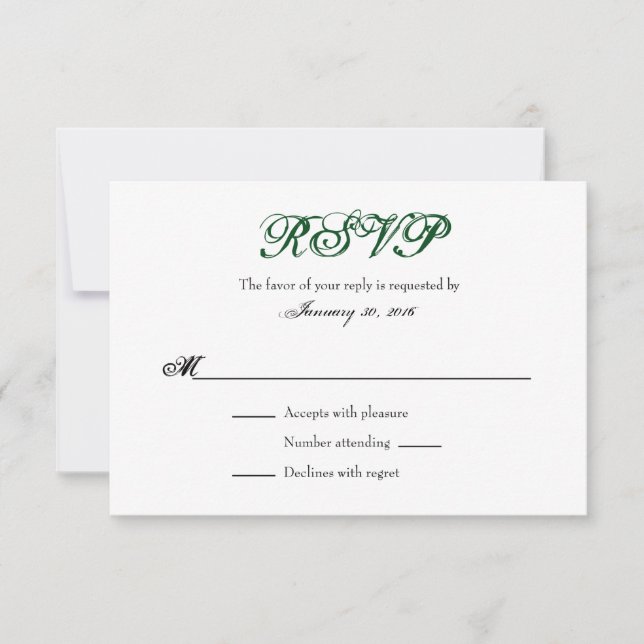 Dark Green White Plain Simple Wedding RSVP Cards (Front)