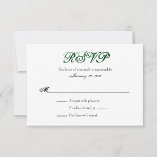Dark Green White Plain Simple Wedding RSVP Cards