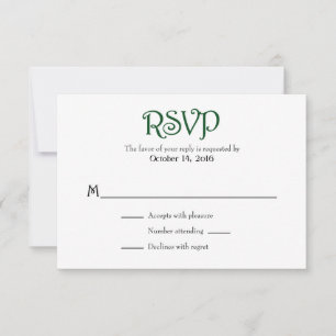 Dark Green White Plain Simple Wedding RSVP Cards