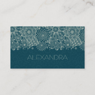 Dark Green & White Retro Floral Line Shading Business Card