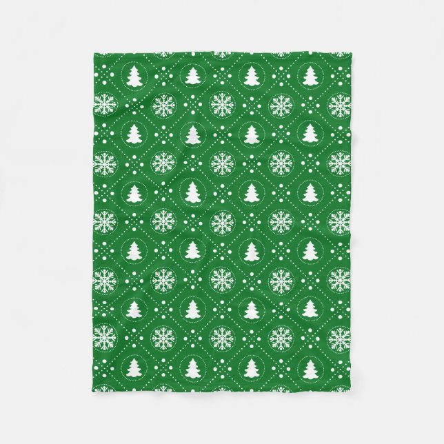 Dark Green White Snowflakes Christmas Pattern Fleece Blanket (Front)