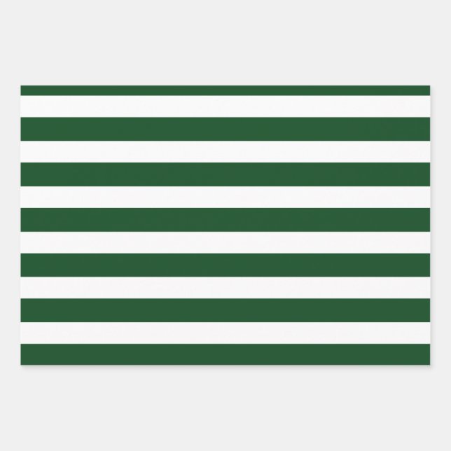 Dark Green & White Stripes Modern Christmas Wrapping Paper Sheet (Front)