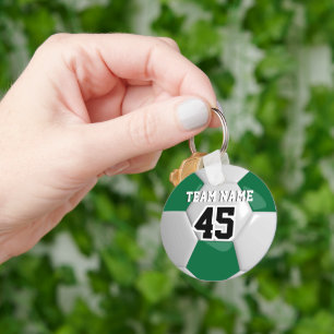 Dark Green & White Team Soccer Ball Key Ring