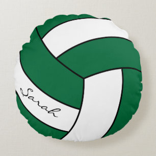 Dark Green & White Volleyball   DIY Name   Sport Round Cushion