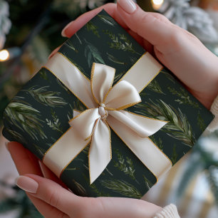 Dark Green Winter Foliage Wrapping Paper