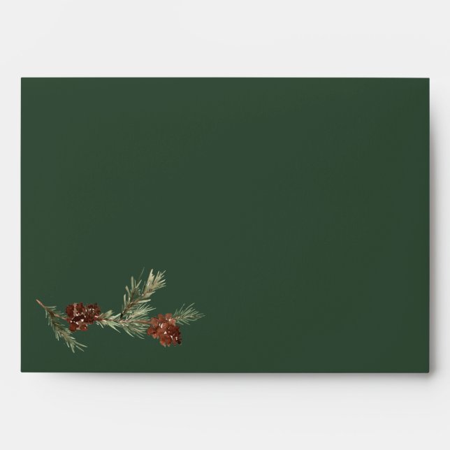 Dark Green Winter Pine Wedding Envelope (Front)